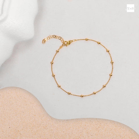 Amberta 18K Gold Plated on 925 Sterling Silver Adjustable Anklet - Classic Chain Ankle Bracelets - 9" to 10" inch - Flexible Fit...