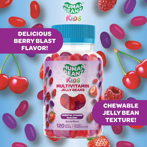 Multivitamin Jelly Bean Gummies with Zinc for Kids, Immune Support Dietary Supplements, Vegetarian, 120 Berry Blast Jelly Beans, Kosher...