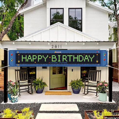 Large Video Game Happy Birthday Banner Game on Birthday Party Decorations Level up Gaming Theme Birthday Outdoor Indoor Decoration for Baby Boys T...