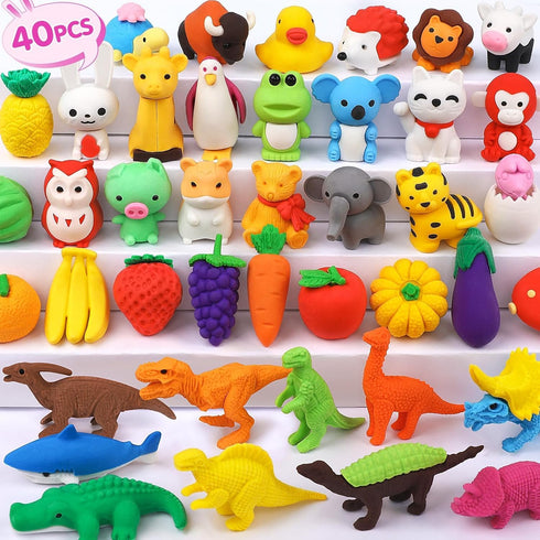 40 Pcs Animal Erasers Desk Pet for Kids 3D Puzzle Pencil Eraser Treasure Box Toy for Classroom School Prize Kids Party Favors Back to School Suppl...