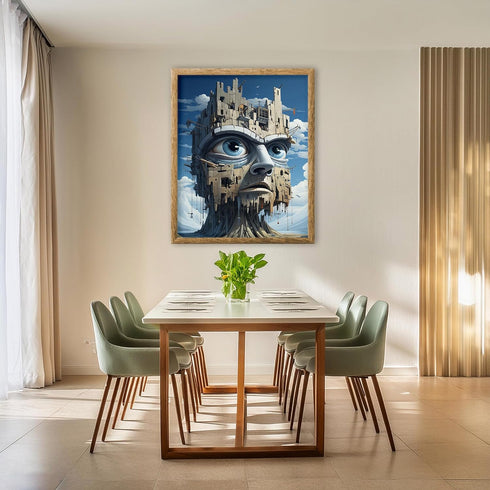 Posterizer 1 pcs-alien surreal face building-Abstract & Modern Art-Fantasy & Fiction Art-Gift for Art Lovers-Decor for Home & Office- UNFRAMED Wal...