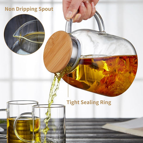 Large Glass Teapot with Infuser, Stovetop Safe, Thickened Heat Resistant Borosilicate Glass, 68 fl oz Glass Tea Kettle with Bamboo Lid...