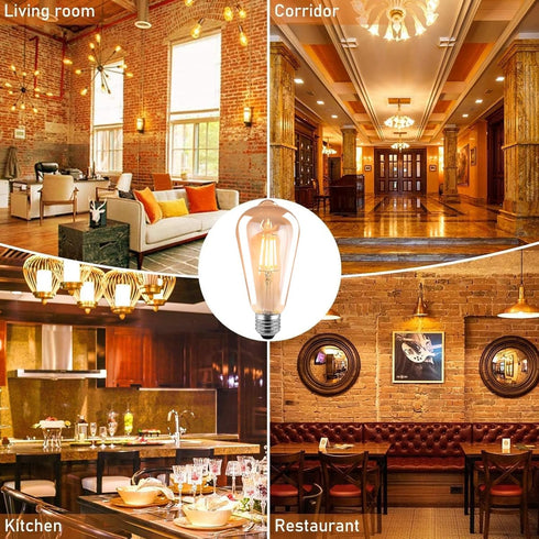 HESSION ST64 LED Edison Bulbs, 4W Equivalent 40W, Soft Light Amber Glass 2700K, LED Filament Bulbs with 90+ CRI E26 Medium Base, Dimmable Light Bu...