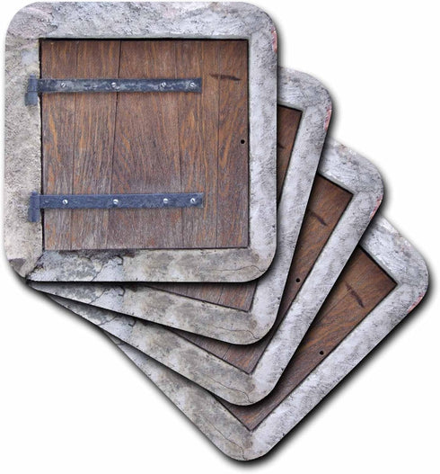 3dRose CST_157619_2 Wooden Medieval Style Trap Door Photo Print Offbeat Humor Unusual Bizarre Humorous Fun Funny Soft Coasters, Set of 8...