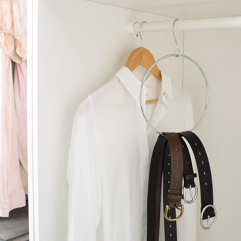 Organize It All Belt/Scarf Ring Hanger, Closet Storage, Rubber Coated Opening, Free Spinning, Metallic and Black...