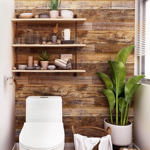 Yun-aeon Brown Wood Peel and Stick Wallpaper 17.3" X 120"Coffee Brown PVC Self Adhesive Wood Wall Peel and Stick Paper for Wall Covering Furniture...