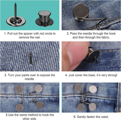 4pcs Adjustable Jean Button Waist Tightener, Removable Trouser Adjuster Clip Waistband Buckle Extender Pin No Sew Required Detachable Pants Waistb...