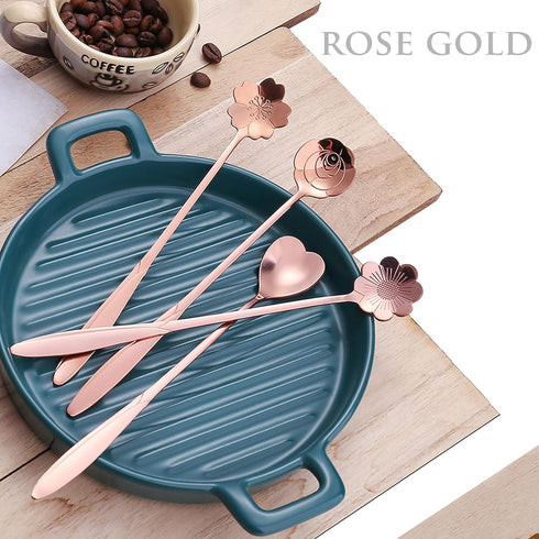 9 Pcs Flower Spoon Coffee Teaspoon Set, ESRISE Stainless Steel Tea Spoon essert Spoon, Cute Demitasse Scoop for Stirring Drink Mixing Milkshake Ja...