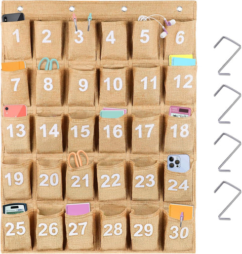Eamay 30 Numbered Classroom Pocket Charts for Cell Phones and Calculators Holder Wall Door Mount Hanging Organizer......
