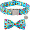 Summer Dog Collar with Bow Tie, Cotton Cute Bowtie Dog Collar, Summer Bowtie Collar for X-Large Boy Girl Dog, Comfortable Blue Dog Collar with Met...