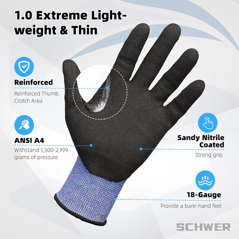 Schwer AIR-SKIN Cut Resistant Gloves AR3900 with Extreme Lightweight & Thin, Level 5 Wire Metal Gloves for Refined Work, Touch-screen, Fiberglass-...
