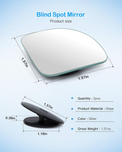2pcs Fan Shaped Blind Spot Mirror, 360 Degree Adjustabe HD Glass Blind Spot Mirrors, Frameless Convex Rear View Mirror, for any Car, Van, Suv and ...