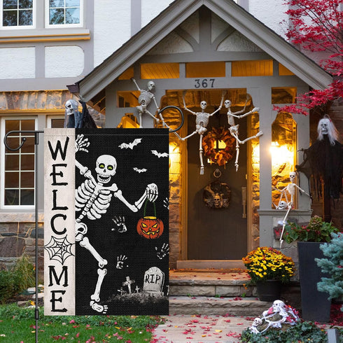 Louise Maelys Halloween Skull Garden Flag 12x18 Double Sided, Burlap Small Spooky Welcome Halloween Pumpkin Bat Yard House Flags Seasonal Holiday ...