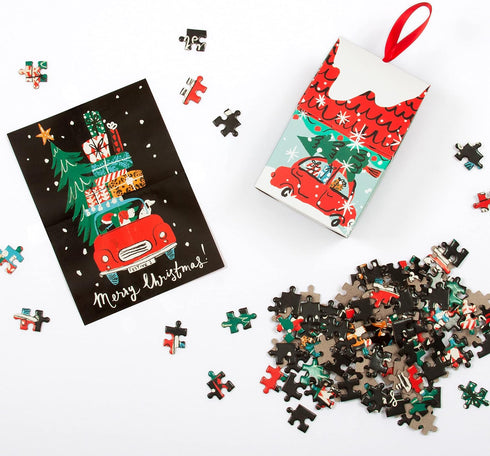 Galison Christmas Car 130-Piece Puzzle Ornament – Mini Puzzle Measures 6’ x 8.25” – Festive Holiday Puzzle Packaged in Ornament Box – Makes a Grea...