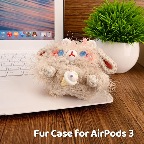 Plush Case Compatible with Apple Airpods 3,Handmade Knitted Cartoon Headphone Case,Rechargeable Headphone Headphone Case,Creative Funny Cute Knitt...