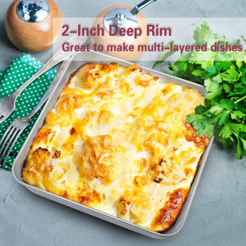 P&P CHEF Square Baking Cake Pans, Small Stainless Steel Lasagna Brownie Pan For Birthday Cake Bread Pie, Non-toxic & Durable, Smooth Rim & Leakpro...