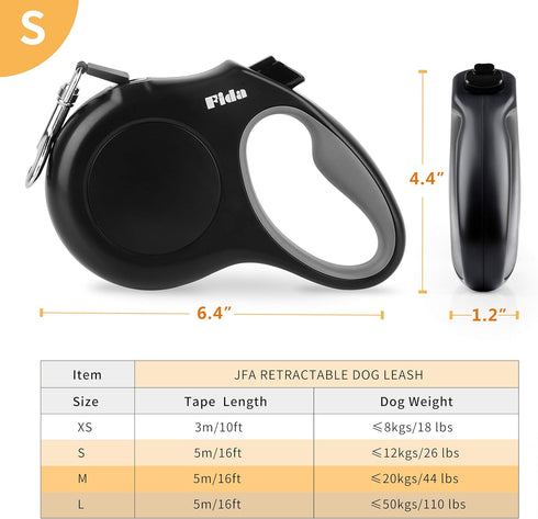 Fida Retractable Dog Leash, 16 ft Dog Walking Leash for Small Dogs up to 26 lbs, 360° Tangle Free, Black...