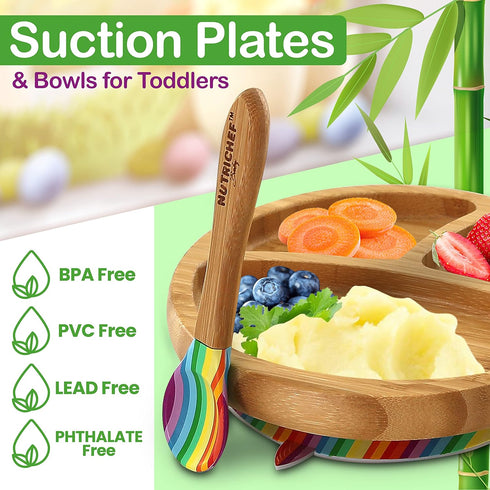 NutriChef Baby and Toddler plate - silicon suction, 3 compartment, Non-toxic All-natural Bamboo Baby Food plate (Rainbow)...