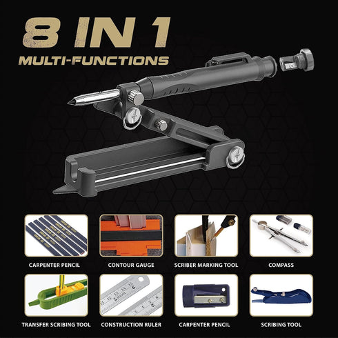 Multi-function Scribing Tool, Zinc Alloy Smart Scribe Tool with Solid Carpenter Pencil, DIY Scribe Tool woodworking, Gauge Scriber Line Maker, Mea...