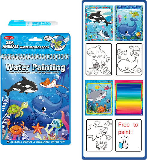 3 Pack Water Coloring Books for Toddlers, Reusable Paint with Water Books for Kids Ages 3-5, Water Painting Book Educational Learning Toddlers Tra...