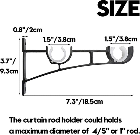 AddGrace Double Curtain Rod Brackets Set of 4 for Drapery Rod Window Hardware Rod Holders (Black)...
