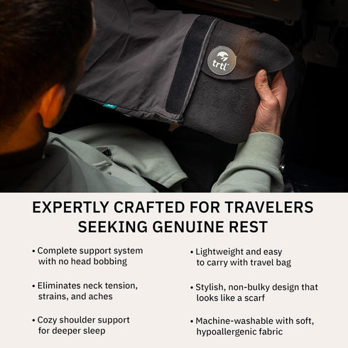 trtl Pillow - Scientifically Proven Super Soft Neck Support Travel Pillow - Machine Washable - Black...