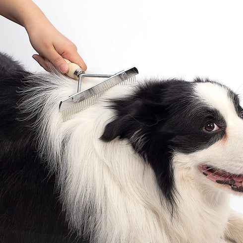 Dog Rake for Undercoat Long Tooth Dogs Comb, Rake Brush+Stainless Steel Shedding Comb, Husky Undercoat Rake Grooming Tool Set for Big Dog Horse Lo...