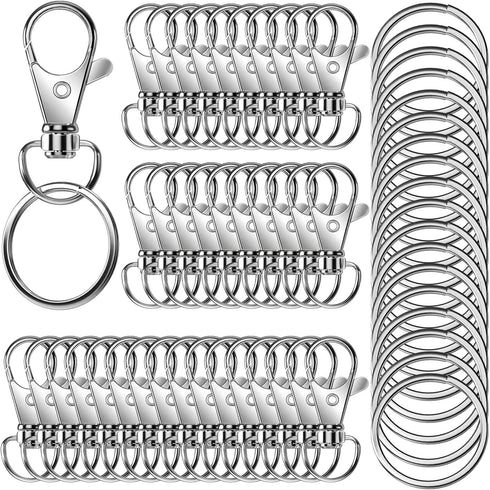 50Pcs Premium Swivel Snap Hook Keychains with Key Rings, Metal Keychain Clip and Key Ring, 25Pcs Key Chain Hooks and 25Pcs Key Rings for Lanyard C...