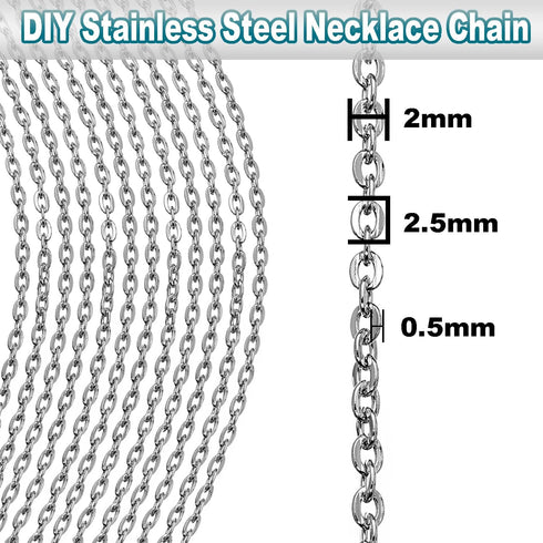 Jishi 33ft Silver Stainless Steel Chain 2mm Jewelry Necklace Link Cable Chain for Jewelry Making Bracelets Earring Craft Supplies DIY Findings - M...