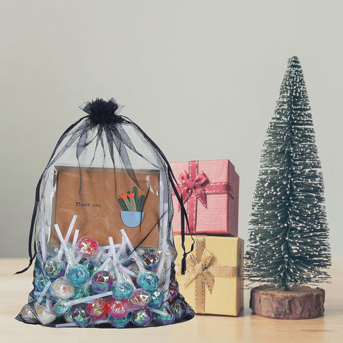 50Pcs Black Organza Bags 8X12 inch, Large Mesh Bags Drawstring Sheer Halloween Goodie Gift Bags for Christmas Wedding Party Favor Bags...