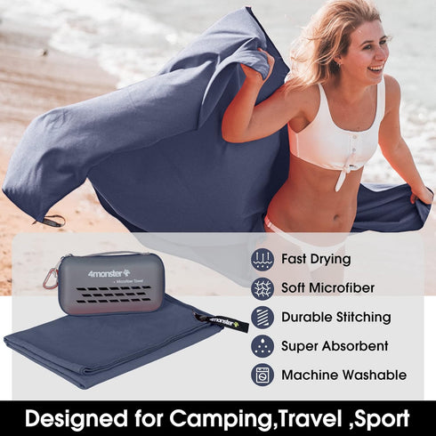 4Monster Camping Towels Super Absorbent, Fast Drying Microfiber Travel Towel, Quick Dry Ultra Soft Compact Gym Towel for Swimming Beach Hiking Yog...