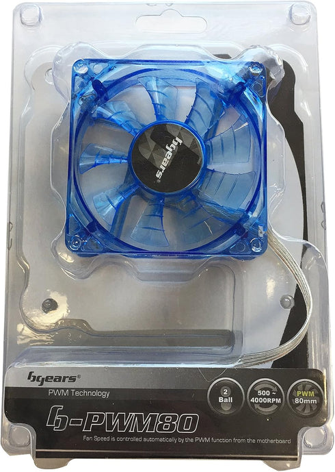 Bgears b-PWM 80mm Blue LEDs Gaming PC Cooling Fan, High Speed High Performance 2 Ball Bearing PWM Signal, Mini 4 pin Connector, 500-4000 RPM with ...
