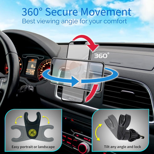 Magnetic Socket Car Mount - Phone Socket Holder for Car - Mount Holder for All Socket Grips - AC Vent Clip - 360 Rotation Ultra Stability......