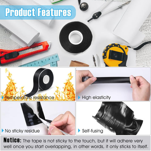 1" X 19.5 Ft Fusion Grip Silicone Tape, Black Self-Fusing Rescue Tape Rubber Wrap Adhesive Tape for Emergency Pipe & Plumbing Repair, Sports and G...