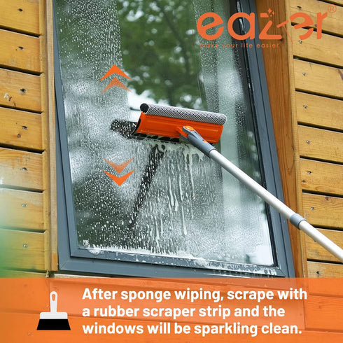 eazer 46'' Professional Window Cleaner Tool, 2-in-1 Rotatable Squeegee for Window Cleaning Kit, Window Washing Equipment Kit with Threaded Extensi...