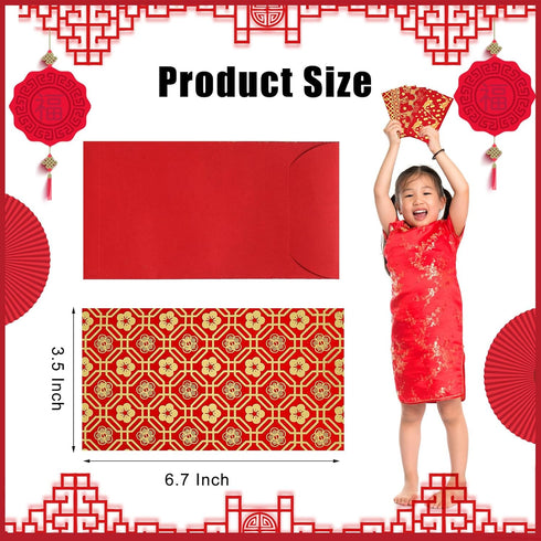 60 Pieces Chinese New Year Red Envelopes 2024 Chinese Red Packets Hong Bao Gift Spring Festival Lucky Money Envelopes 6 Designs 3.5 x 6.7 Inches(M...