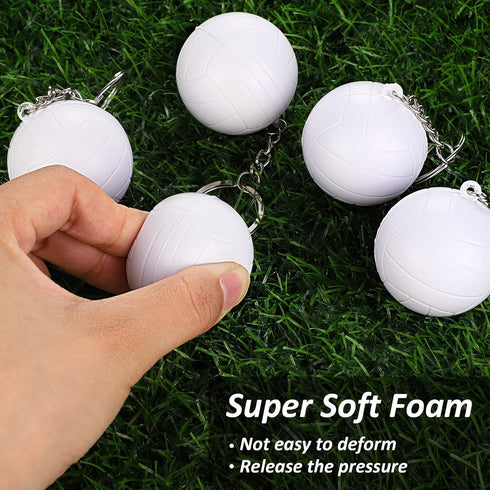 24 Pack White Volleyball Keychains Mini Foam Volleyball Keychain Sport Keychains for Sports Party Favors, School Carnival Reward, Party Bag Gift F...