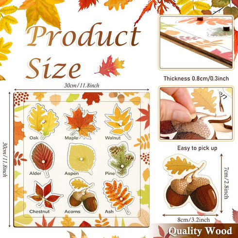Leaf Wooden Jigsaw Puzzles with Knobs Educational Learning Stem Toys Thanksgiving Montessori Puzzle Christmas Mushroom Preschool Early Puzzle(Leaf...