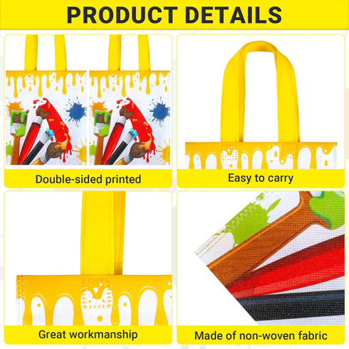 24 Pack Paint Party Favor Bags Non Woven Art Party Gift Bags Kids Art Paint Treat Goodie Bags Paintbrush Splatter Tote Bags for Paint Theme Birthd...