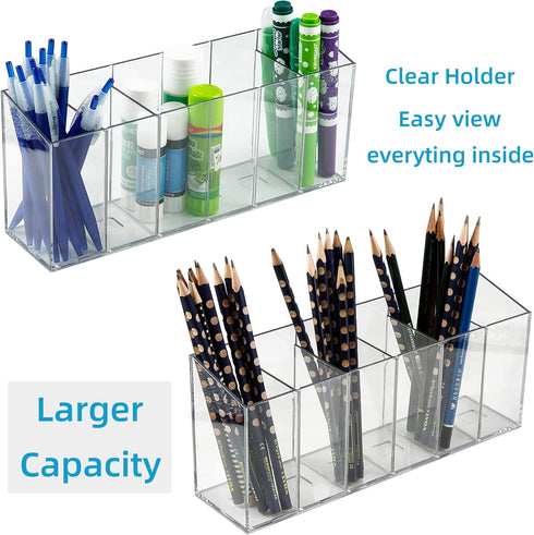 Pen Holder Makeup Brush Holder 6 Compartments Organizer with Removable Dividers for Desk Cosmetic Storage Office Accessory Bathroom Kitchen Deskto...