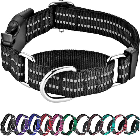 Martingale Collar for Dogs Reflective Nylon Dog Collar with Quick Release Buckle Adjustable Training No Slip Dog Collar (X-Large, Black)...