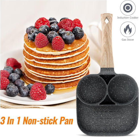 3 in 1 Breakfast Egg Pan,7.5 in Nonstick Grill Frying Pan with Divider,3 Section Omelette Pan Skillet All in One Split Sectioned Pan Suitable for ...