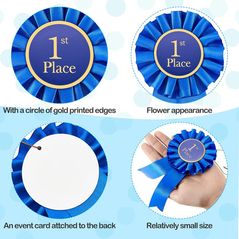 Award Ribbon Rosette Set Satin Participation Ribbon Honorable Ribbon Badge Blue Red and White Prize Ribbons 1st 2nd 3rd Place Medals for Classroom...