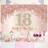 Sweet 18th Birthday Banner Backdrop Decorations for Girls, Rose Gold 18 Birthday Party Sign Supplies, Pink 18 Years Old Birthday Poster Background...