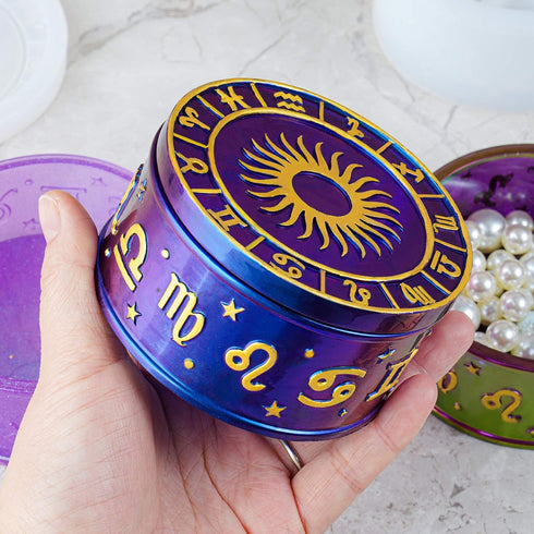 NiArt Silicone Resin Mold, Constellation Storage Box Jewelry Organizer Zodiac DIY Epoxy Resin Jar with Sun and Star Lids, Jewelry Trinket Containe...