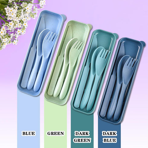4 Set Reusable Utensils Set with Case, Travel Utensils with Case, Reusable Plastic Spoons and Forks Sets for Lunch Box Accessories, Portable Cutle...