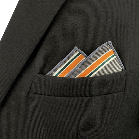 S&W SHLAX&WING Striped Mens Tie Dark Grey with Orange Stripes Matching Pocket Square Only...