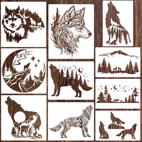 Wolf Stencils for Painting Animal Stencils for Wood Burning 12inch Forest Mountain Tree Stencil Wildlife Hunting Template for Wood Crafts Wall Can...