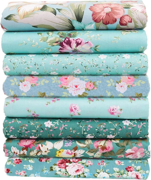 Hanjunzhao Green Fat Quarters Fabric Bundles, Precut Quilt Sewing Quilting Fabric, 18 x 22 inches (Green Floral)...