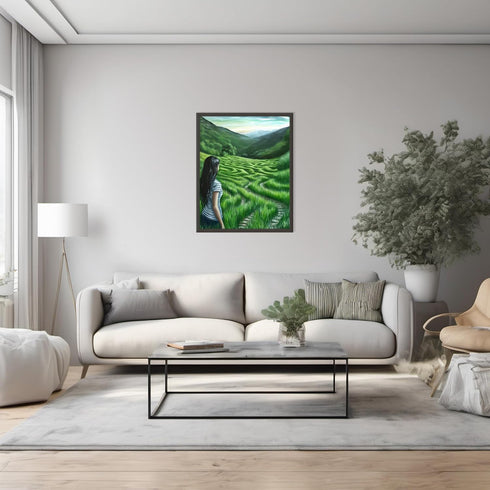 Posterizer 1 pcs-painting style art-girl and green serene hills-Landscape & Nature Art-Collectibles & Fine Art-Gift for Couples boyfriend girlfrie...